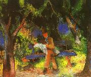 August Macke Man Reading in a Park oil painting on canvas